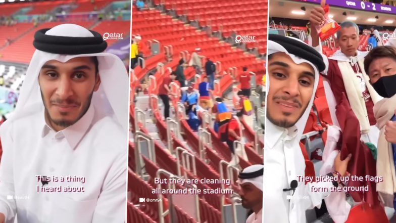 Watch: Japanese Fans Clean Garbage After Crowd Left at Doha’s Stadium During FIFA World Cup 2022 Opener; Video Goes Viral, Impresses Netizens