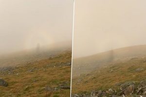 Spooky Figure Caught on Camera? Hiker Captures Ghostly Brocken Spectre Walking Alongside Him in Misty Mountains; Viral Video Will Keep You Awake!