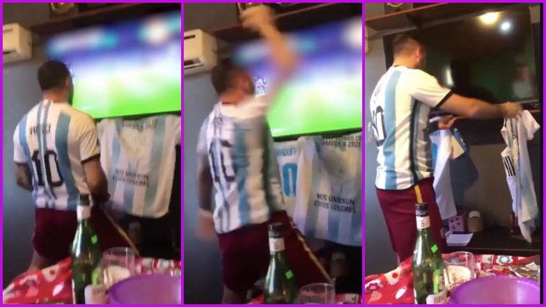 Argentina Football Team Fan Smashes TV After Lionel Messi’s Goal Against Mexico at FIFA World Cup 2022 (Watch Viral Video)