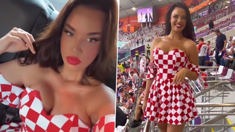 Miss Croatia Ivana Knoll Wears Strapless Mini Dress to Croatia vs Canada, FIFA World Cup Qatar 2022 Football Match at Khalifa International Stadium (Watch Videos)