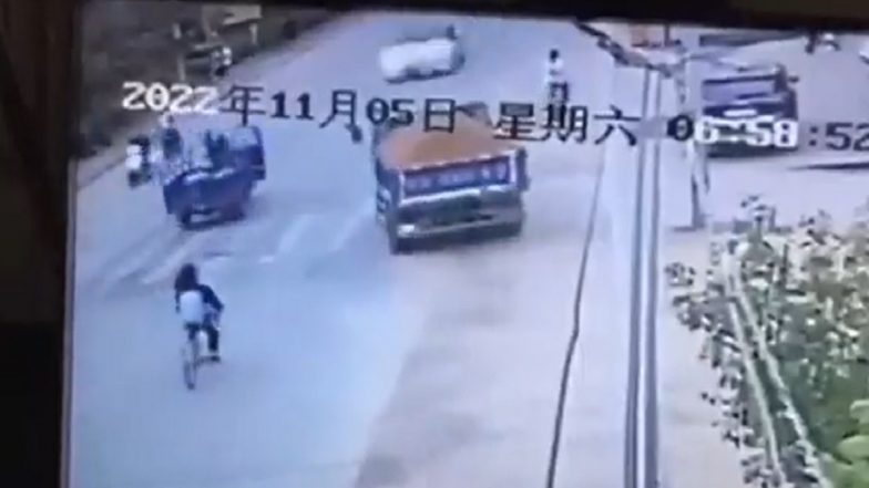 Tesla Car Crash Video: Model Y Takes Off at High Speed While Trying To Park in China, Swerves and Crashes After Killing Two People; CCTV Footages Go Viral