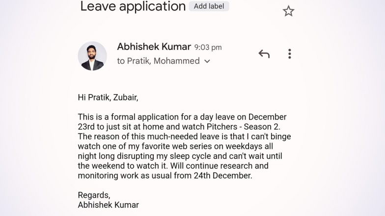 Journalist’s Tweet Seeking Leave To Binge-Watch His Favourite Web Series Goes Viral; Netizens Discuss the Importance of Work-Life Balance