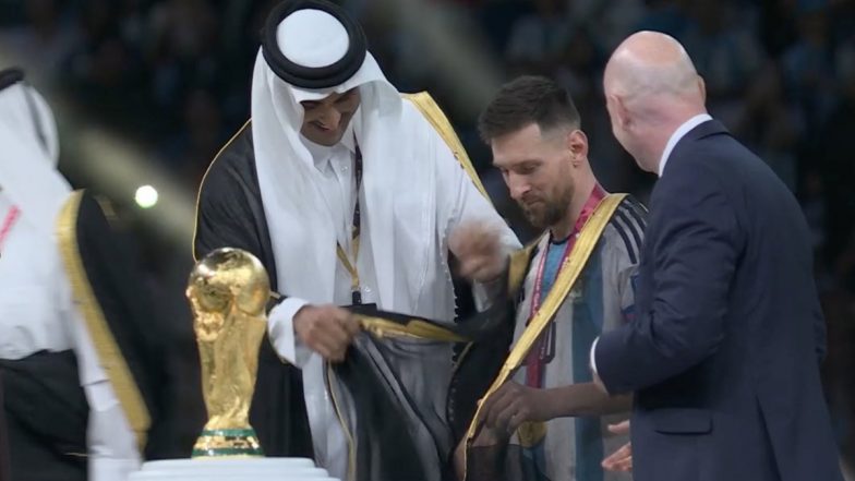 'Sheikh Messi' Trends As Argentina Captain Decorated With Traditional Arab Cloak For Receiving the FIFA World Cup 20222 Trophy (View Photos)