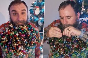 Man Becomes a Christmas Tree; Breaks Record Title for Most Beard Baubles by Attaching 710 Wearable Multi-Coloured Holiday Ornaments (Watch Video)