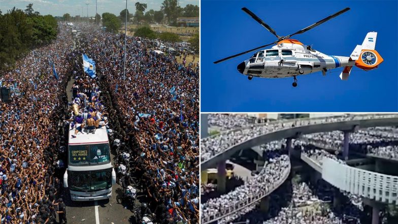 Messi Evacuated by Helicopter After Argentina Fans Flock Parade Route and Swarm FIFA World Cup 2022 Winners (See Pics and Video)