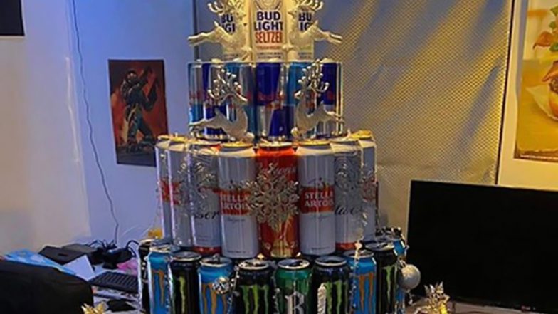Christmas Tree Made of Beer Cans! Reddit Users Make 8-Tier Tree Entirely of 182 Empty Cans To Save Up on Buying a Real One (View Pic)