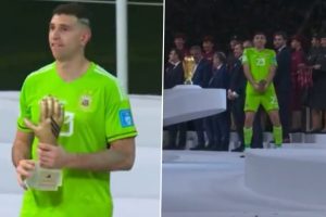 Emiliano Martinez Makes ‘Obscene’ Gesture With Golden Glove Trophy After FIFA World Cup 2022 Final; Netizens React to Argentina Goalkeeper’s Act