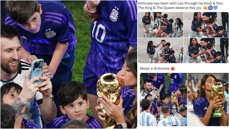 Lionel Messi Takes Wife Antonela Roccuzzo’s Photos Kissing World Cup Trophy After Argentina’s Win in FIFA WC 2022 Final in Qatar, Fans Overjoyed!