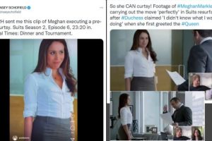 Meghan Markle Curtsy in Suits Clip SHOCKS Netizens After Duchess of Sussex Claimed ‘Not Knowing to Curtsy’ to Queen Elizabeth II in Netflix Documentary (Watch Video)