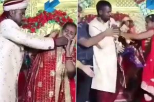 Groom Tries to Forcefully Feed Sweets to Irritated Bride, Action Escalates To Ugly Fight During Wedding Ceremony in Viral Video