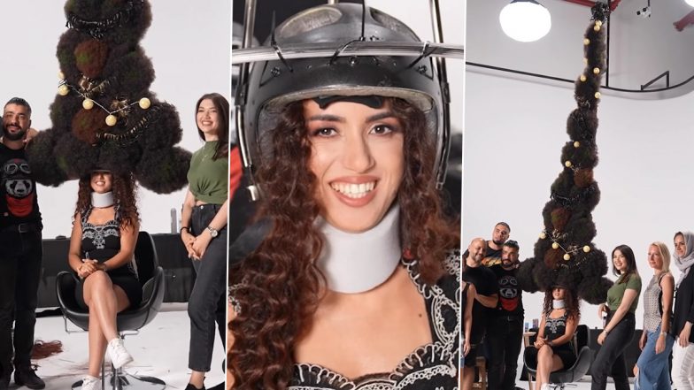 World’s Highest Hairstyle at 2.90 Meters Resembles a Christmas Tree! Watch Syrian Hairstylist Dani Hiswani Working on His Art