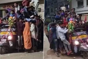 Three Wheeler Carries Over 50 Passengers Clinging Outside and Atop The Auto; Old Video Goes Viral