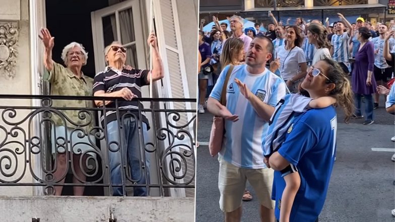 Blind Man Celebrates Argentina’s Win in FIFA World Cup 2022 As Hundreds of People Stand on Street to Join Him Out of Respect (Watch Viral Video)