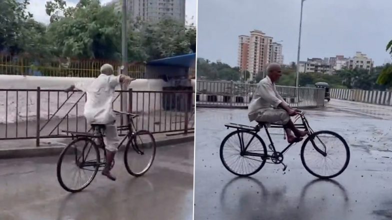 Elderly Man Performs Stunts Riding His Bicycle in Viral Video on a Rainy Day! Amazed Netizens Say 'Age is Just a Number'