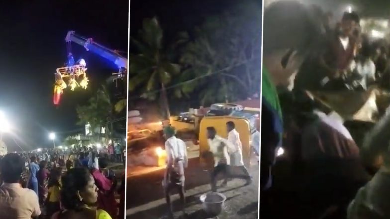 Tamil Nadu: Crane Crashes During Mylar Festival at Draupathi Amman Temple in Keezhveedhi Village, Three Killed (Disturbing Video)