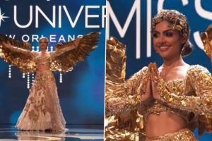 Miss Universe 2022: Divita Rai From India Dazzles As ‘Sone Ki Chidiya’ in Golden Bird Dress With Metallic Structured Wings! Watch Video