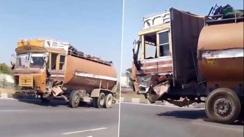Man Drives Damaged Truck Without Front Wheels At High Speed in Viral Video; Netizens Say 'This is Possible Only in India'