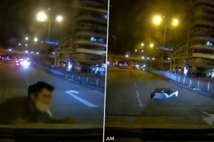 Fake Accident! Scammer Pretends He Was Hit By Car in Over-The-Top Performance on the Road For Ages; Watch Viral Video
