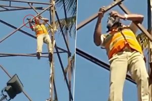 Bengaluru Traffic Cop Saves Bird By Climbing 30 Feet on a Hoarding Without Any Safety Equipment; Viral Video Gets Appreciation Online