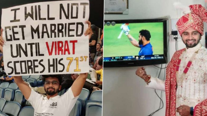 Fan Whose Placard Read 'I Will Not Get Married Till Virat Kohli Scores his 71st', Marries on a Day Indian Star Batsman Scored his 74th Century; See Viral Pic