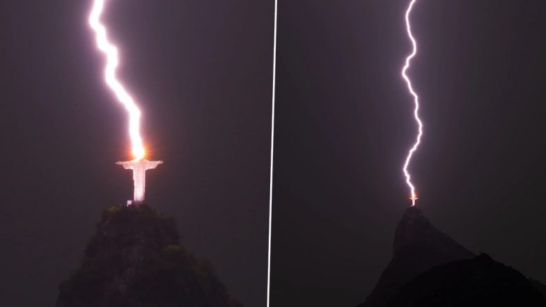 Lightning Strikes Christ the Redeemer Statue in Brazil's Rio de Janeiro, Photo of Flash Hitting One of Seven Wonders of the World Goes Viral