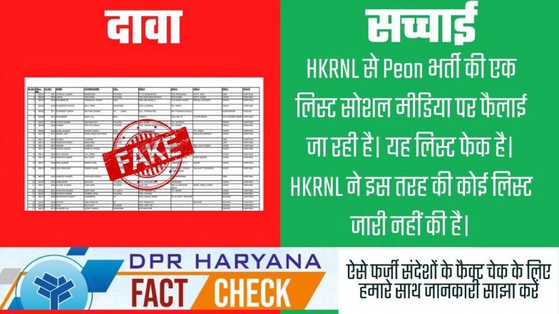 HKRNL Released Peon Recruitment List? Haryana Government Debunks Fake News Going Viral on Social Media