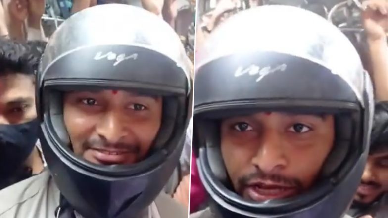 ‘Safety First’: Man Seen Wearing Helmet Inside Local Train in Mumbai (Watch Video)