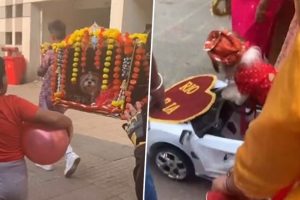 Navi Mumbai: Old Video of Dogs Grand Luxurious Wedding Goes Viral, Groom Drives Kids Car, Bride in Palenque