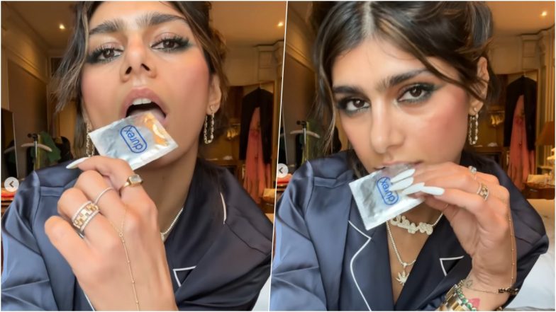 How To Use a Condom? Mia Khalifa, XXX OnlyFans Star, Tears Open Durex Condom Packet With Her Teeth in the Sexiest Way Possible (Watch Video)