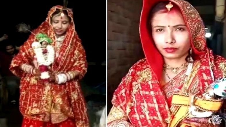Uttar Pradesh: Woman Teacher Marries Lord Krishna With Wedding Rituals in Auraiya (Watch Video)