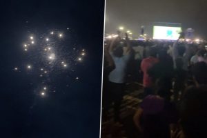 Tamil Nadu: Firecrackers Go Off, Thousands of Cricket Fans Give Standing Ovation to Aussies for ICC World Cup Win at Chennai's Marina Beach, Video Surfaces