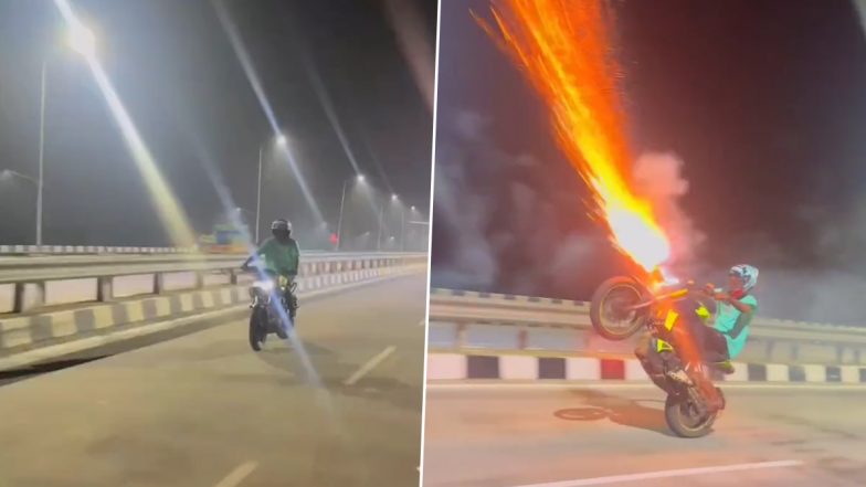 Tamil Nadu: Bikers Perform Bike Stunts With Firecrackers in Tiruchirappalli on Diwali 2023; 10 Arrested After Video Goes Viral