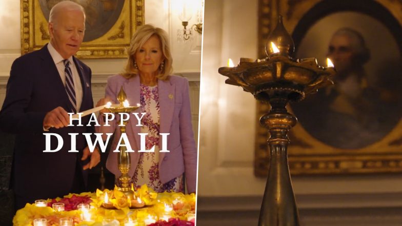 Diwali 2023 Celebrated at White House: US President Joe Biden, First Lady Jill Biden Light 'Diyas' as They Celebrate Deepavali and Extend Greetings (Watch Video)