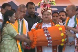 Chhattisgarh Assembly Election 2023: BJP President JP Nadda Plays Traditional Drum During His Visit to Chhal Ahead of Polling Day (Watch Video)