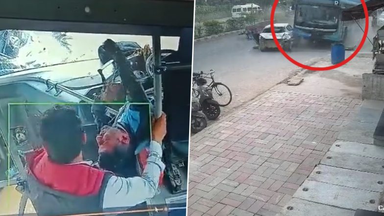 Delhi Accident Video: DTC Electric Bus Driver’s Heart Attack Leads to Fatal Crash; Disturbing Video Emerges