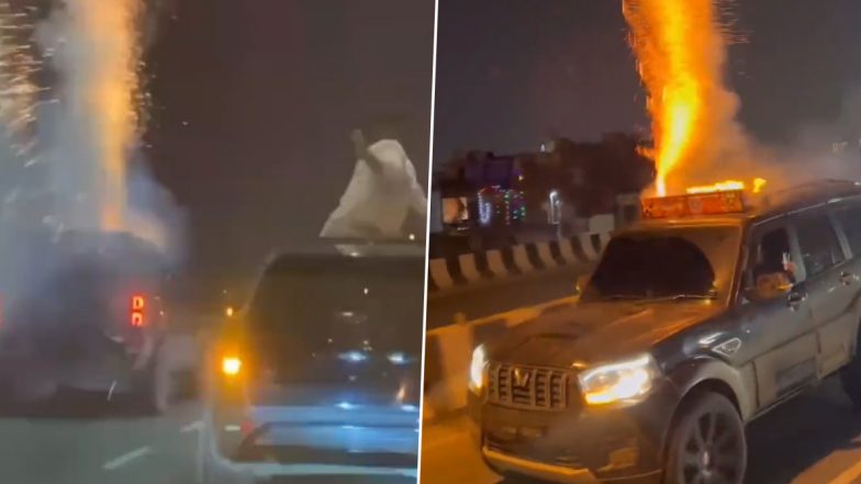 Gurugram: Miscreants Seen Bursting Firecrackers on Moving Car’s Roof, Video of Dangerous Stunt Goes Viral