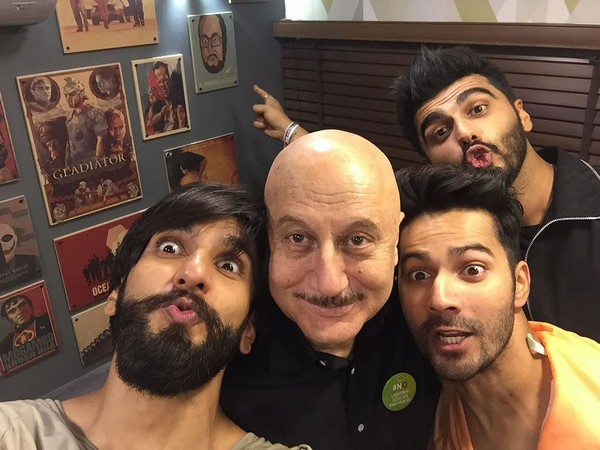 Anupam Kher shares goofy selfie with Ranveer Singh, Arjun Kapoor, Varun Dhawan