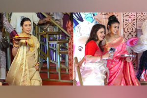 Rani Mukerji, Kajol perform Sindoor Khela, shine in traditional sarees